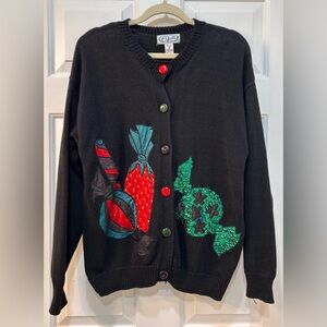 Vintage P Galli Hard Candy Sweater Cardigan Sz S Grandma Church Embroidered